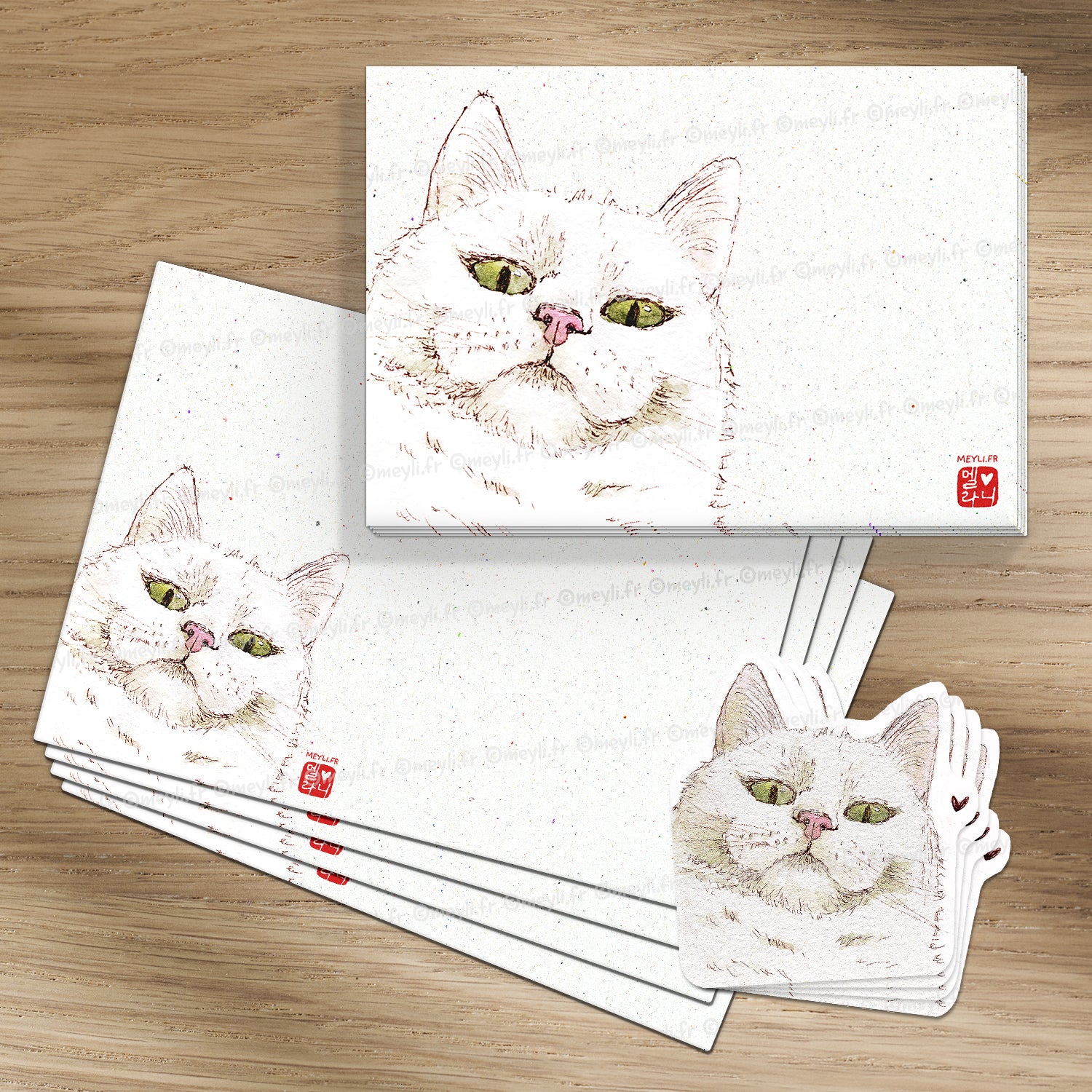 Chat-Te-Juge - Set de correspondance - Enveloppe, carte et sticker