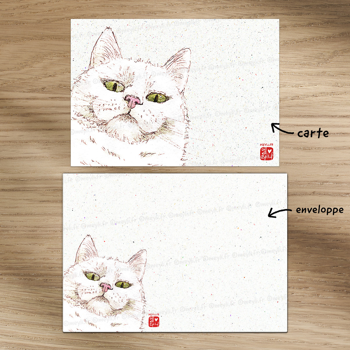 Chat-Te-Juge - Set de correspondance - Enveloppe, carte et sticker