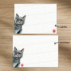 Chat gourmant - Set de correspondance - Enveloppe, carte et sticker