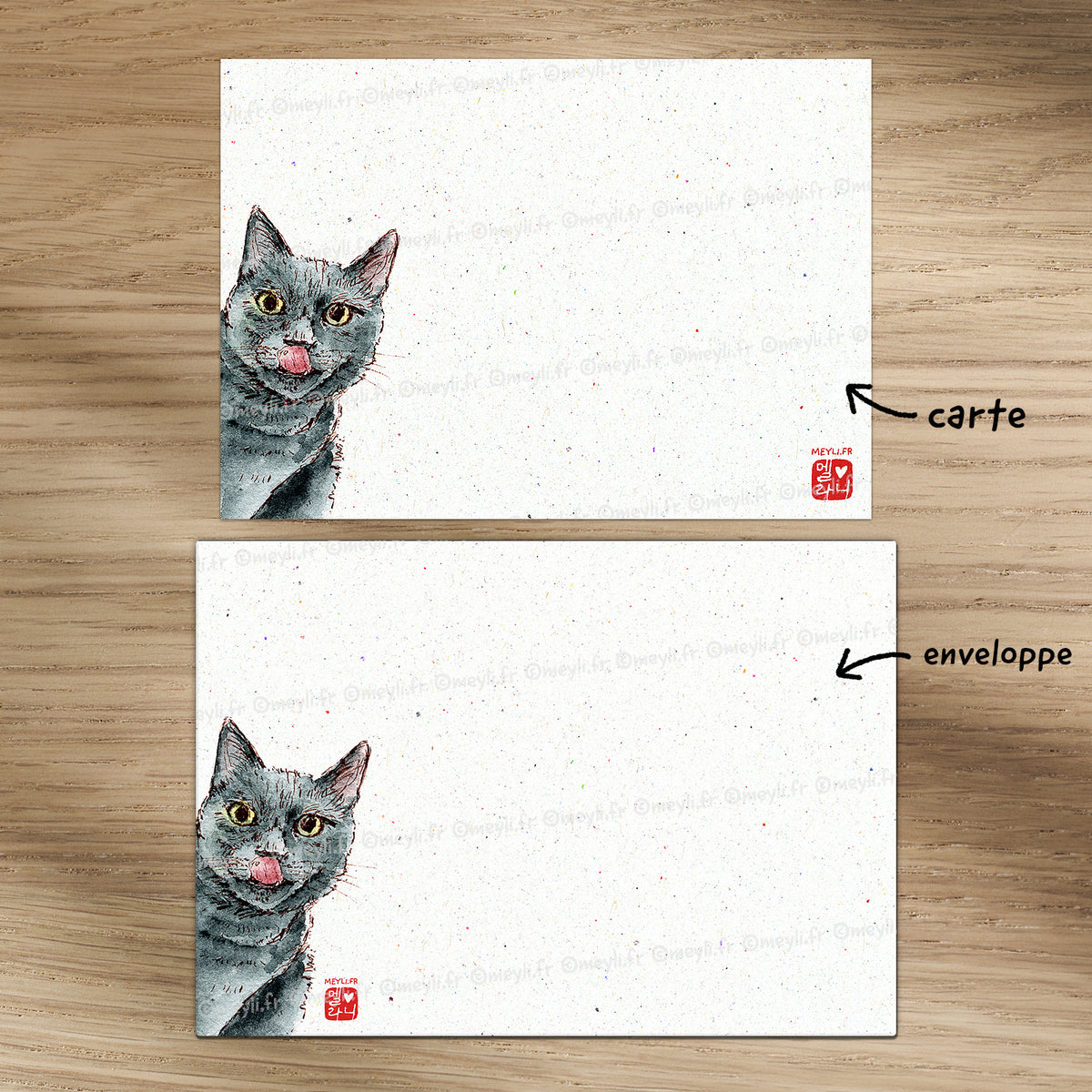 Chat gourmant - Set de correspondance - Enveloppe, carte et sticker