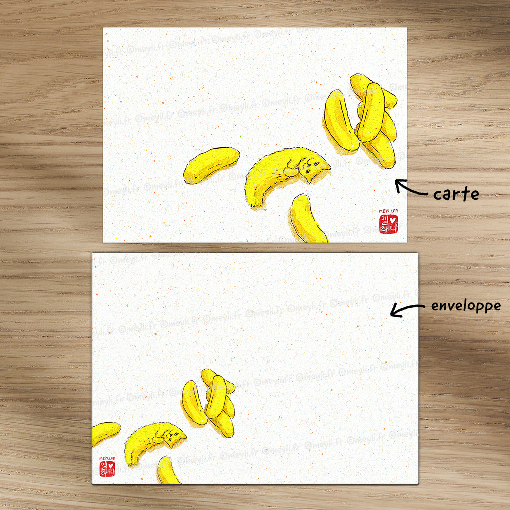 Chat banane - Set de correspondance - Enveloppe, carte et sticker