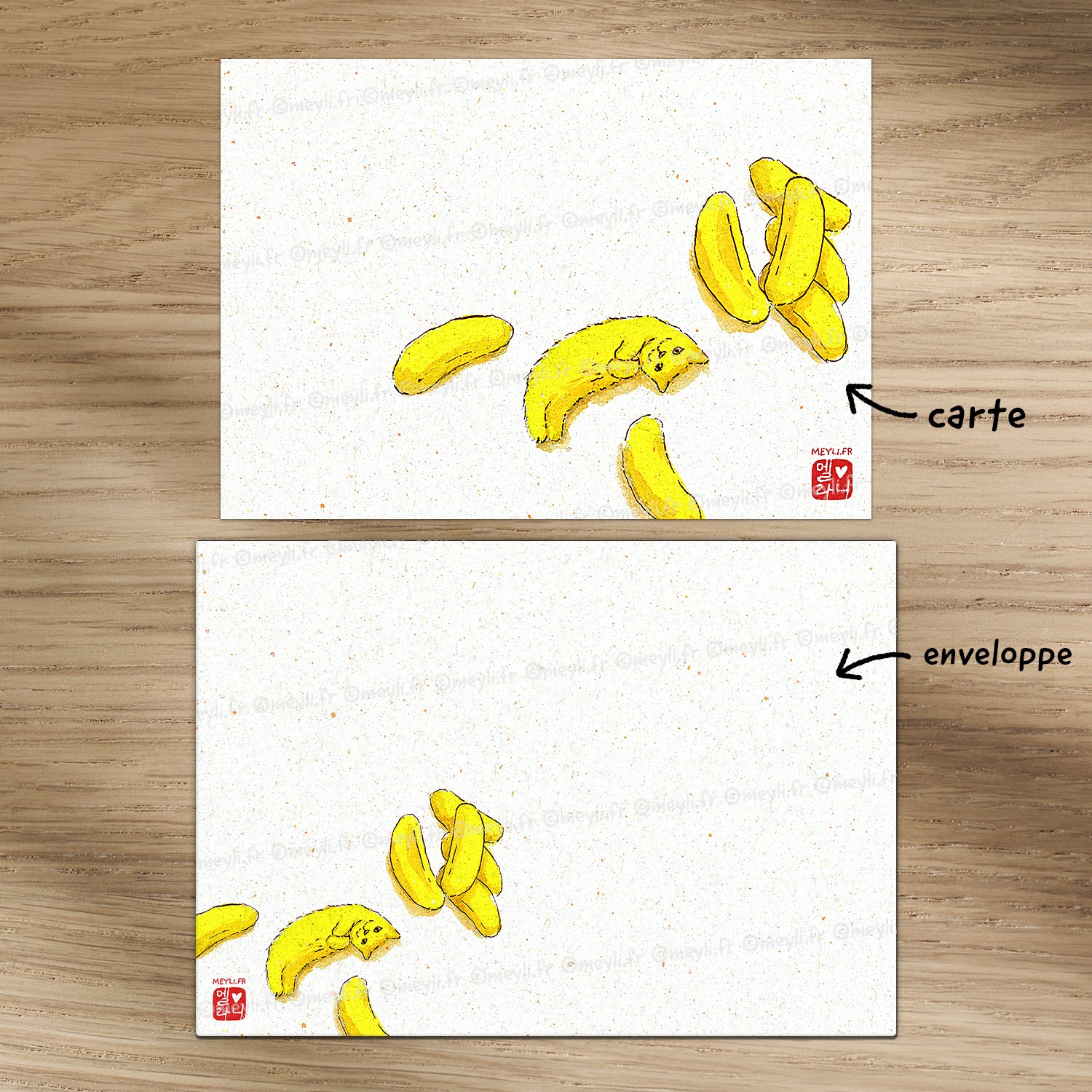 Chat banane - Set de correspondance - Enveloppe, carte et sticker
