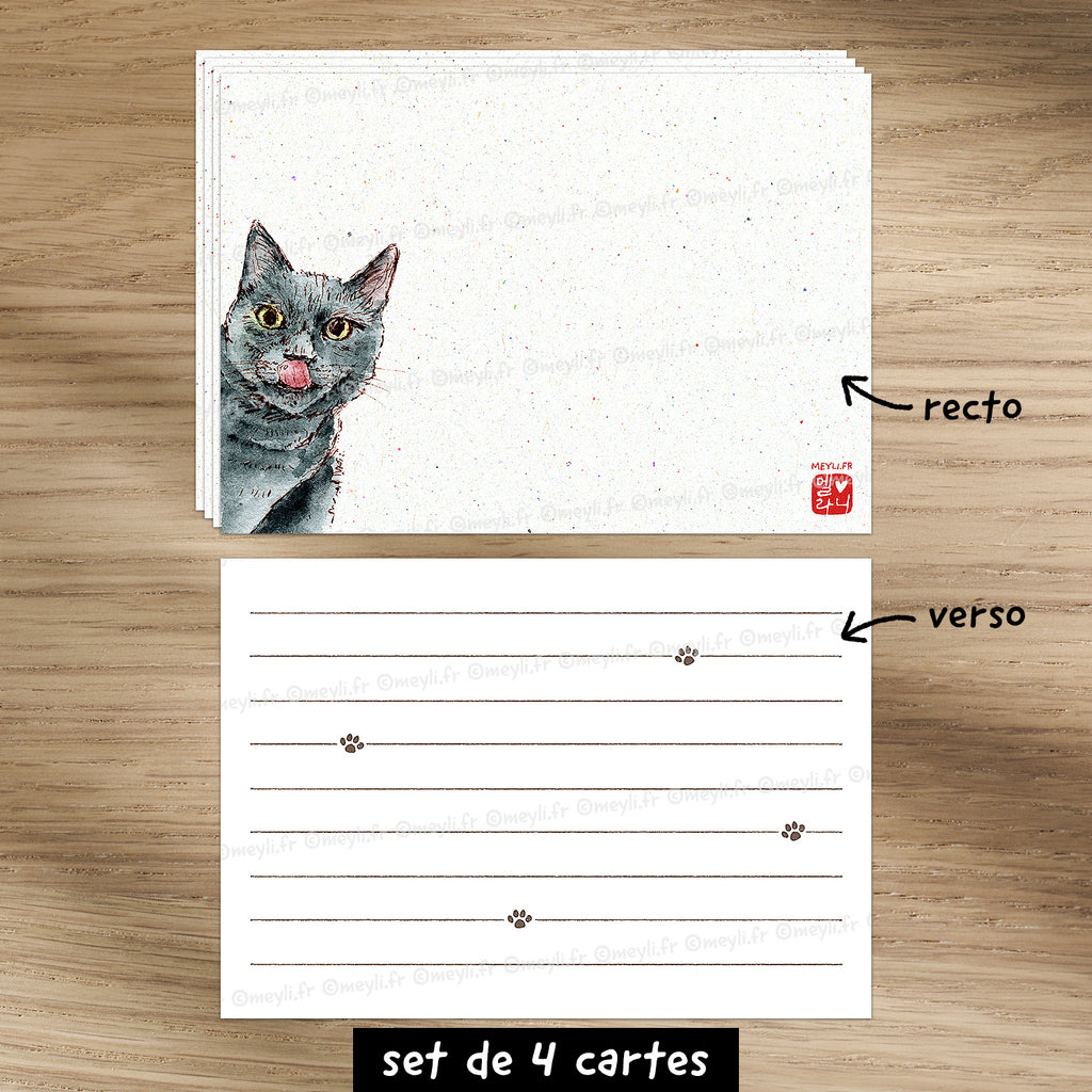 Chat gourmant - Set de correspondance - Enveloppe, carte et sticker