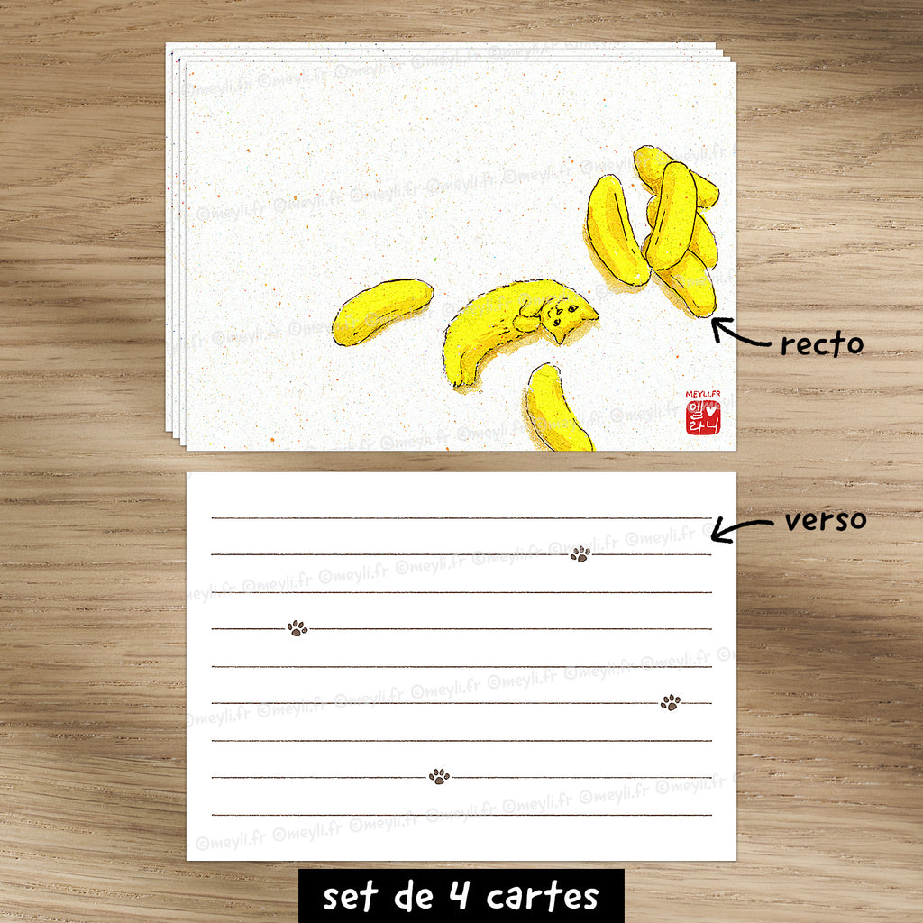 Chat banane - Set de correspondance - Enveloppe, carte et sticker