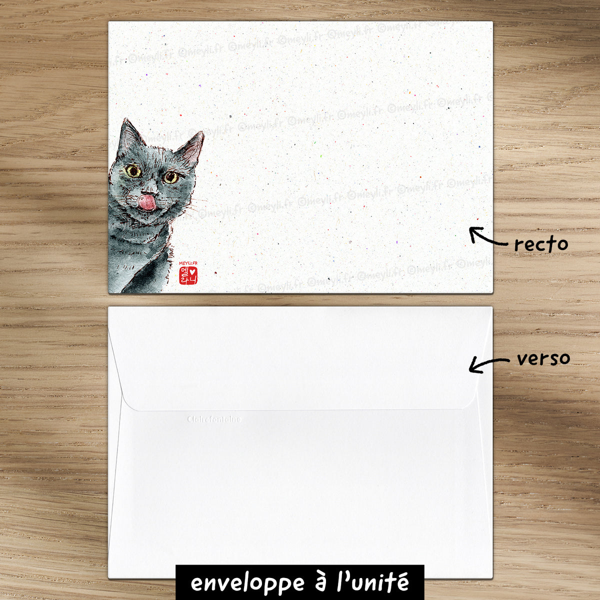 Chat gourmant - Set de correspondance - Enveloppe, carte et sticker - 2) Enveloppe à l'unité