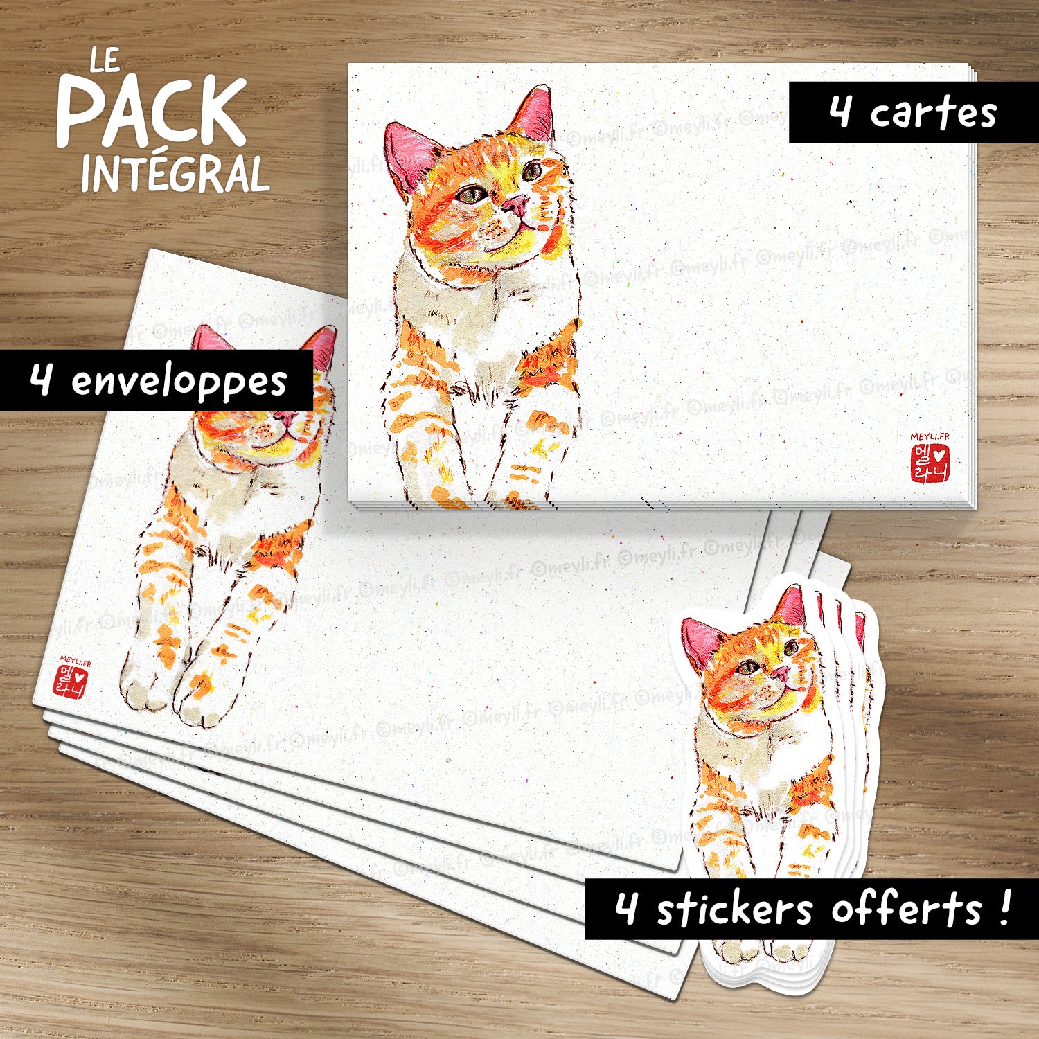 Sir Mandarine - Set de correspondance - Enveloppe, carte et sticker - 3) Pack Intégral : 4 enveloppes + 4 cartes + 4 stickers offerts