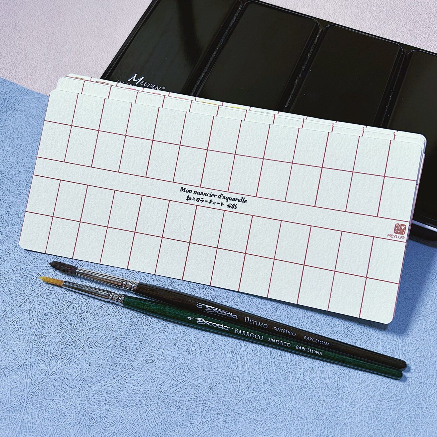 MeiLiang Ensemble Aquarelle De Voyage 52 Couleurs Avec Crayon, Pinceau, Papiers, Éponge Et Stylo à Dessin Noir, Pour Adultes - Étui Bleu