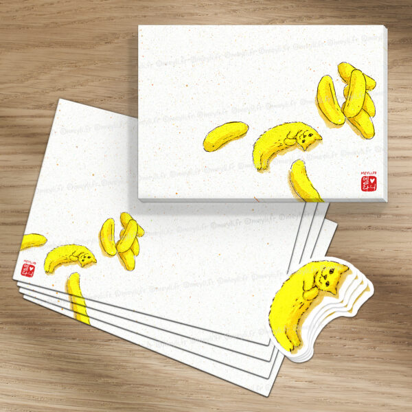 Chat banane - Set de correspondance - Enveloppe, carte et sticker
