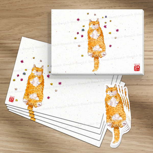 Chat dans les fleurs - Set de correspondance - Enveloppe, carte et sticker